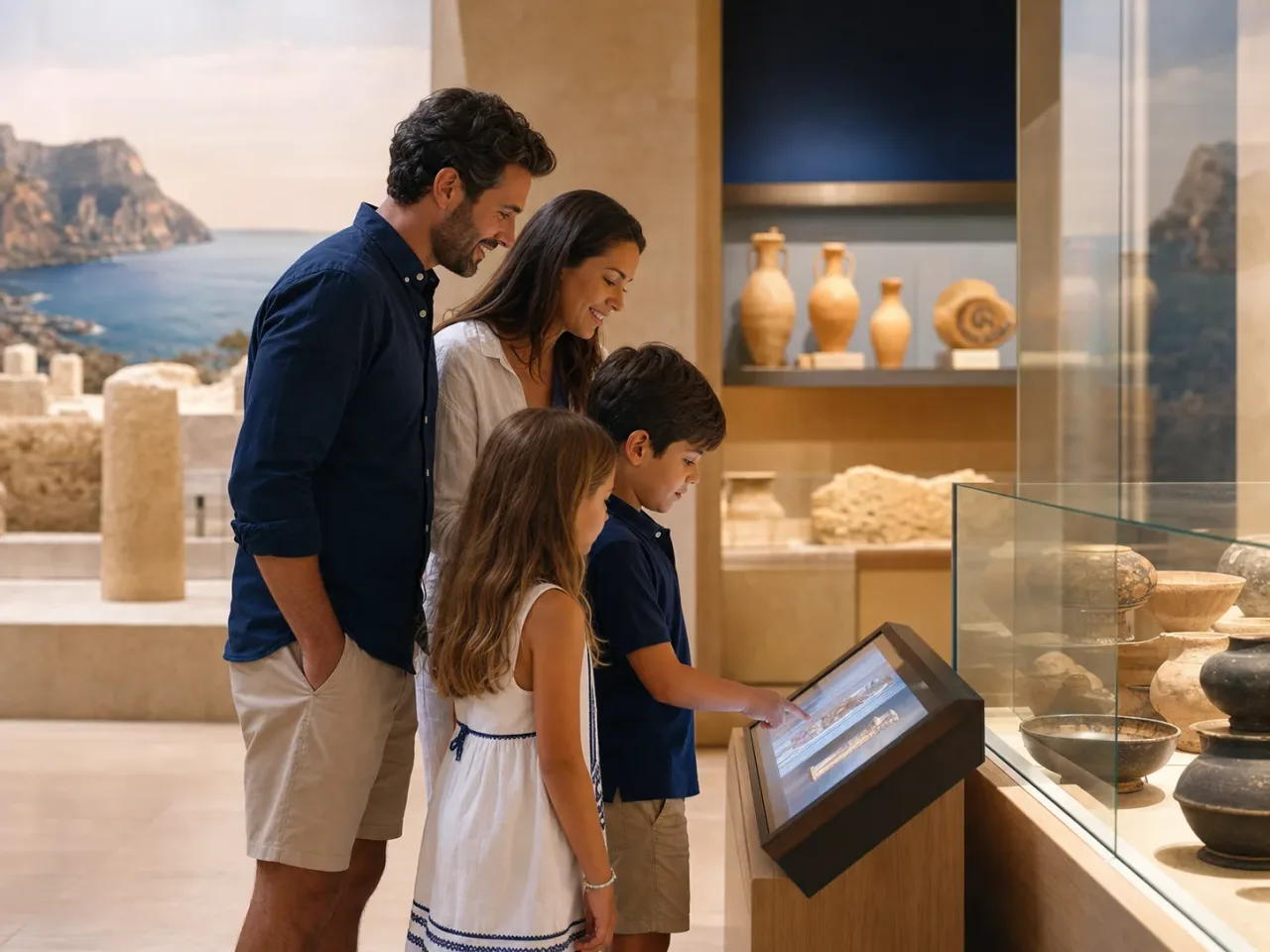 Una familia descubriendo un museo arqueológico mediterráneo