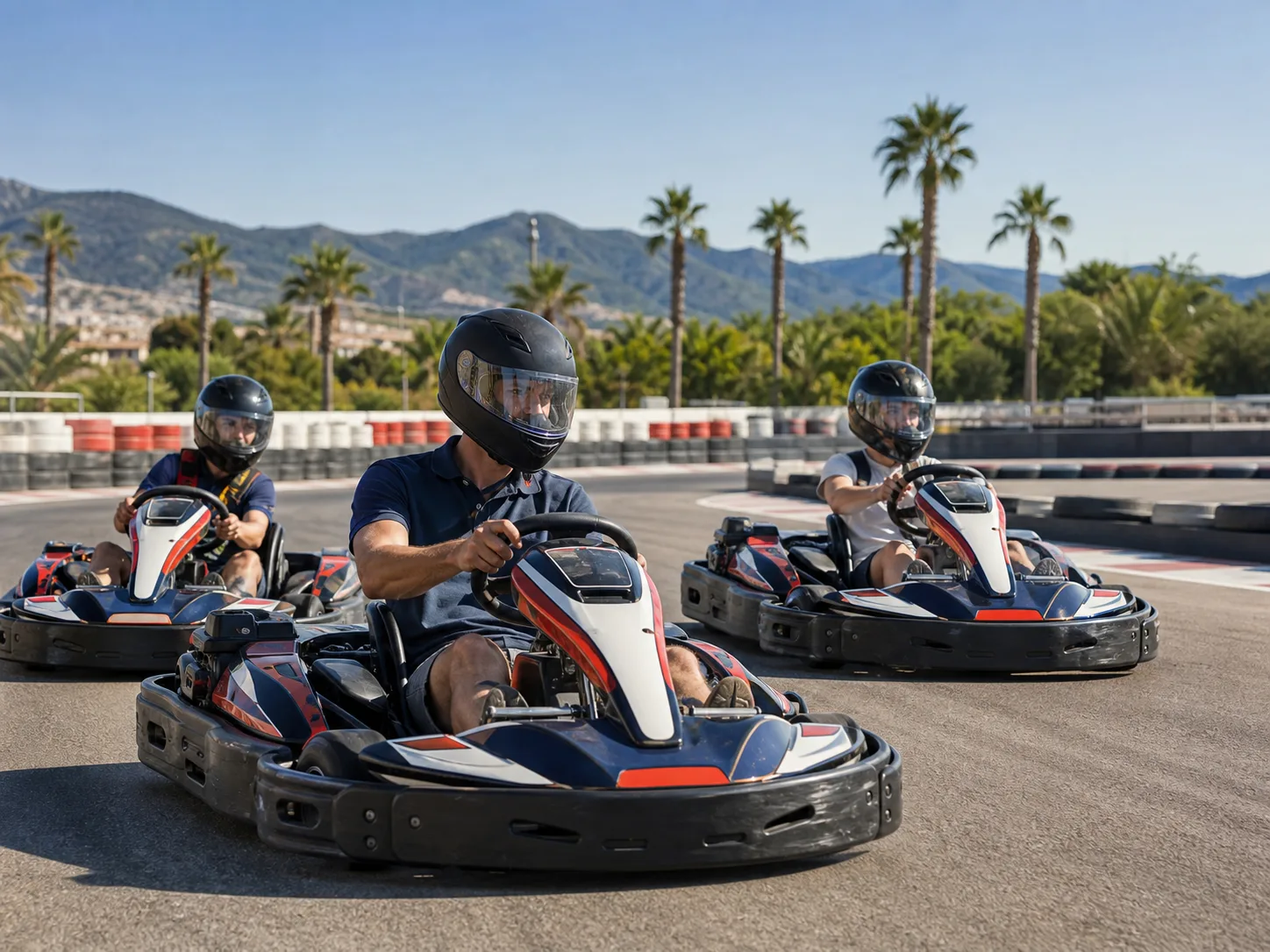 A family enjoying an outdoor karting circuit on the Costa Blanca