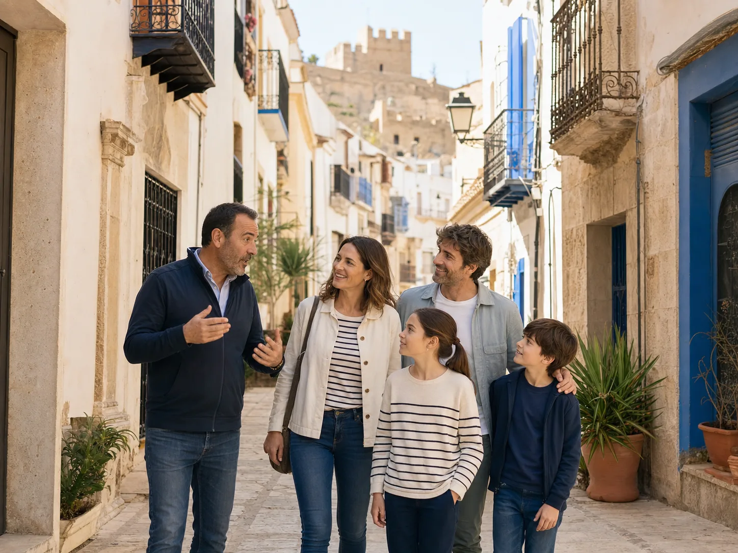 A guided family walking tour through a Costa Blanca old town