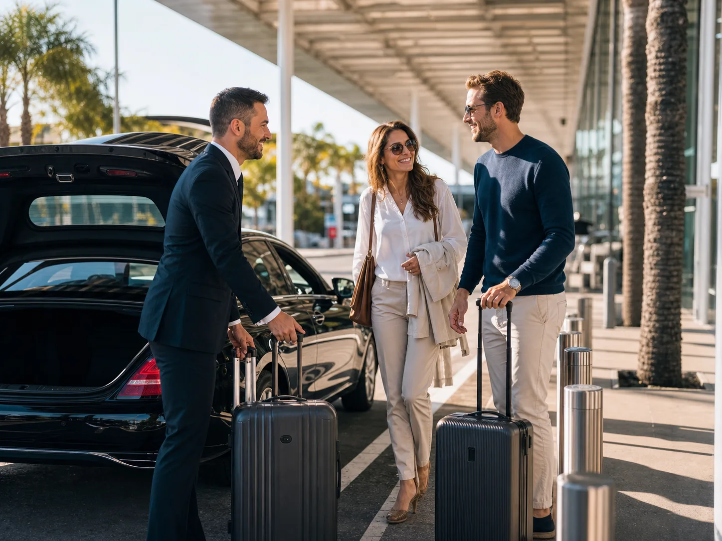 Private driver welcoming international visitors at an Alicante airport terminal